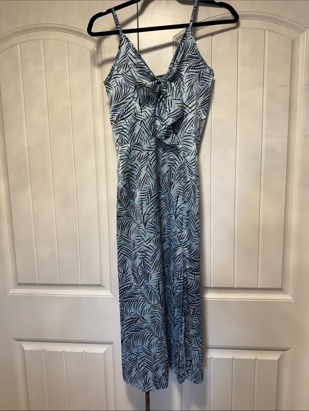 Blue Palm-Print Slip Dress
